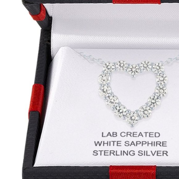 NIB Lab Created White Sapphire Heart Pendant Necklace in Sterling Silver - Picture 1 of 2